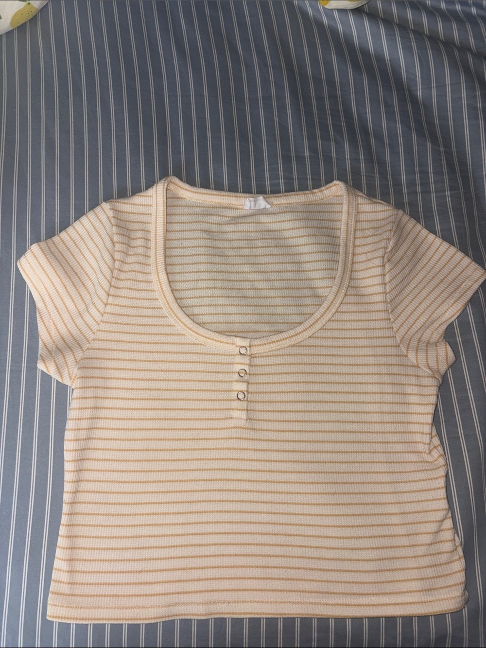Cotton On Cream and Pale Yellow Striped Scoop Neck Top